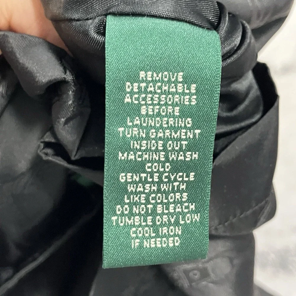 Lauren Ralph Lauren Trench Coat Belted Black Logo‎ Jacquard Double Medium
